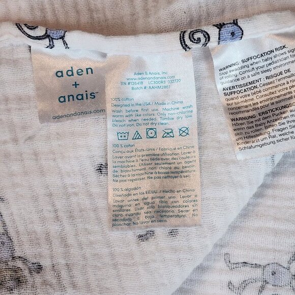 Aden + Anais muslin baby blanket swaddle white / monkey print - Picture 3 of 5